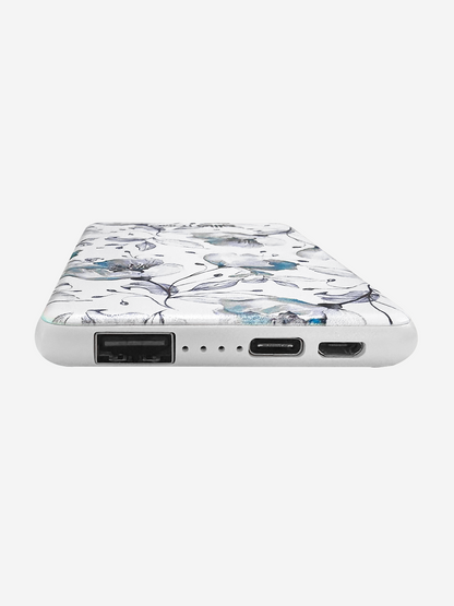 Blue Floral Power Bank 5000mah (USB-A + USB-C Ports)